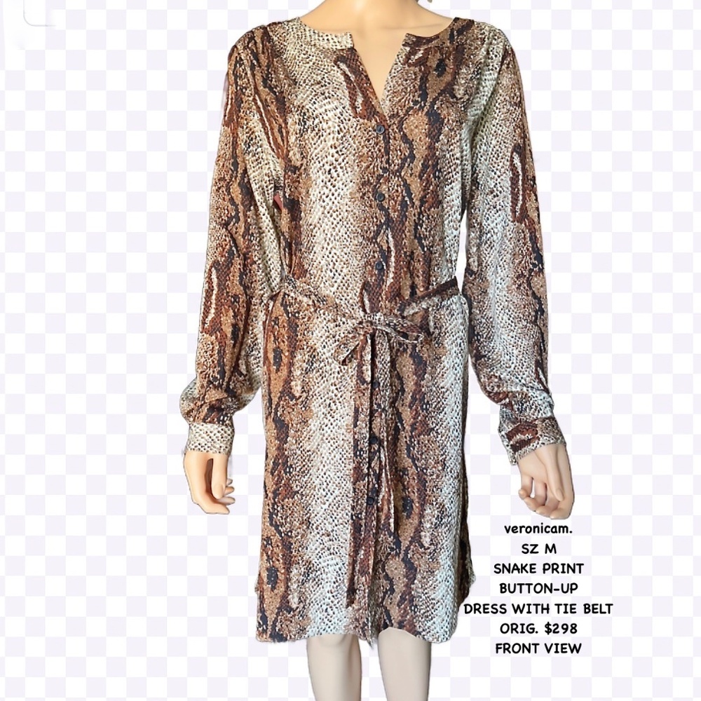veronicam. SZ M SNAKE PRINT  BUTTON-UP DRESS WITH TIE BELT